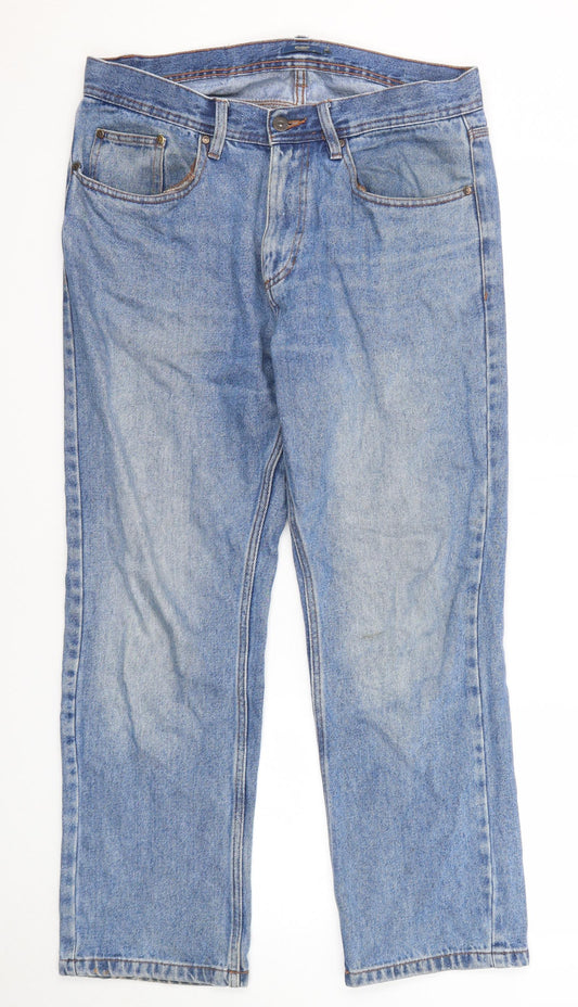Cotton Traders Mens Blue Cotton Straight Jeans Size 34 in Regular Zip