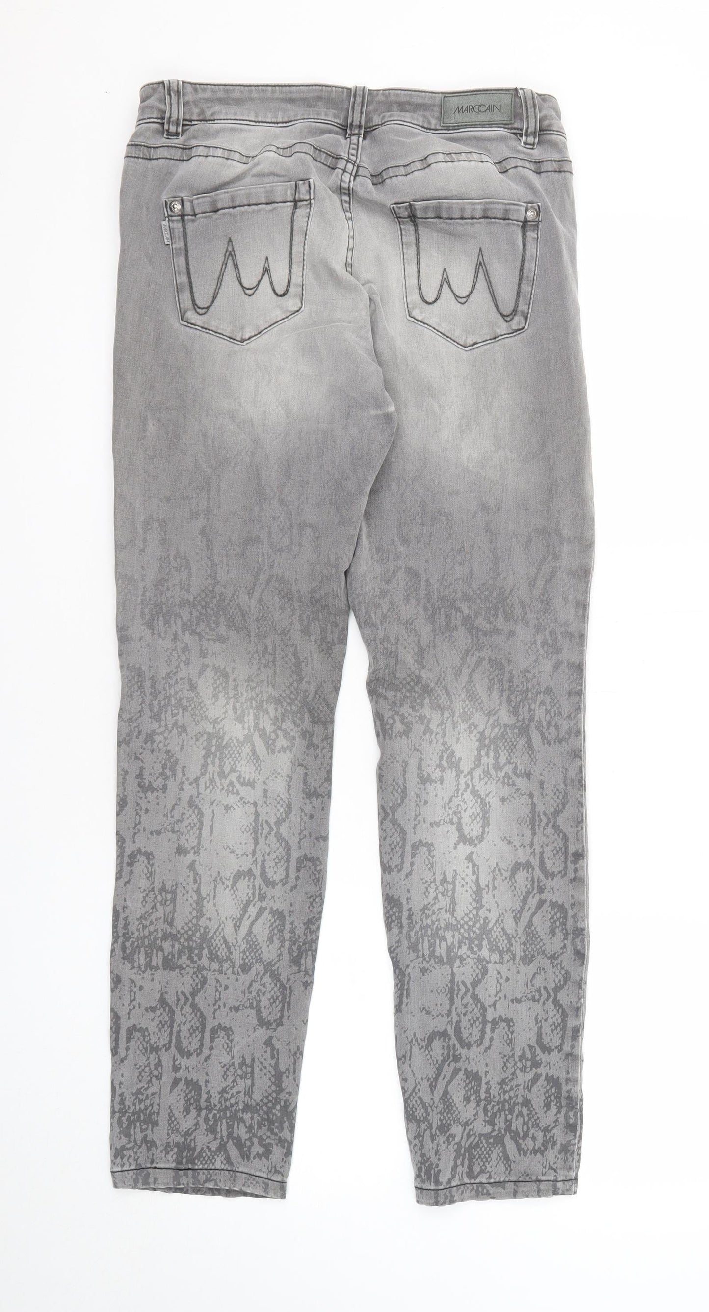 Marc Cain Womens Grey Animal Print Cotton Straight Jeans Size 27 in Regular Zip - Snakeskin pattern
