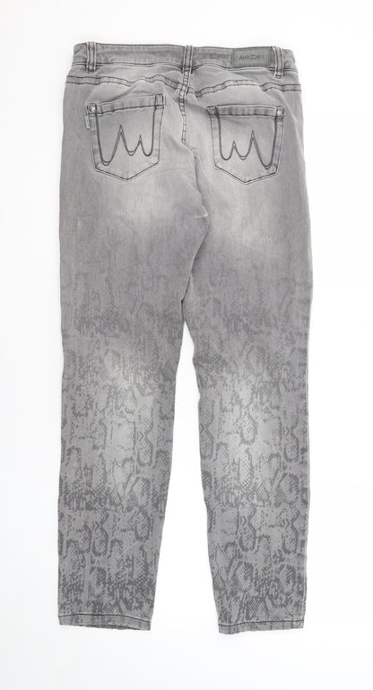 Marc Cain Womens Grey Animal Print Cotton Straight Jeans Size 27 in Regular Zip - Snakeskin pattern