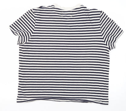 Stronghold Womens Blue Striped Cotton Basic T-Shirt Size M Round Neck