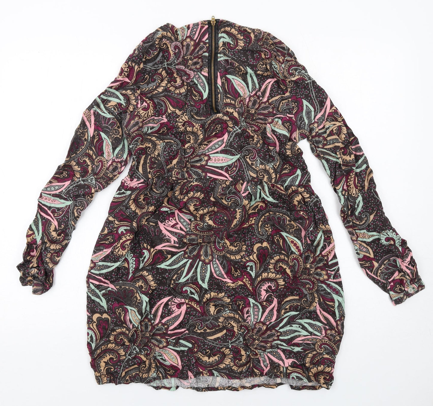 Only Womens Multicoloured Geometric Viscose A-Line Size 6 Round Neck Zip