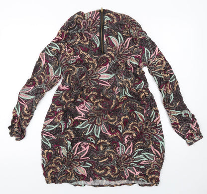 Only Womens Multicoloured Geometric Viscose A-Line Size 6 Round Neck Zip