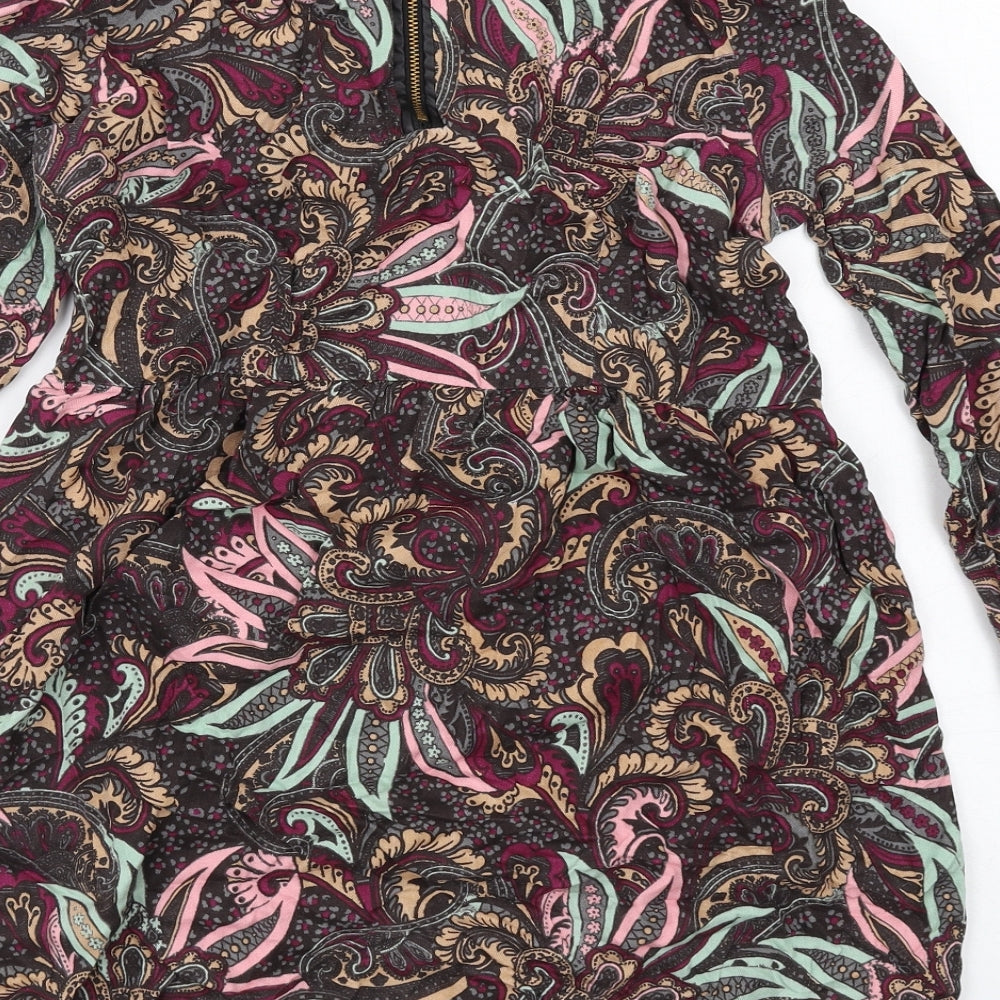 Only Womens Multicoloured Geometric Viscose A-Line Size 6 Round Neck Zip