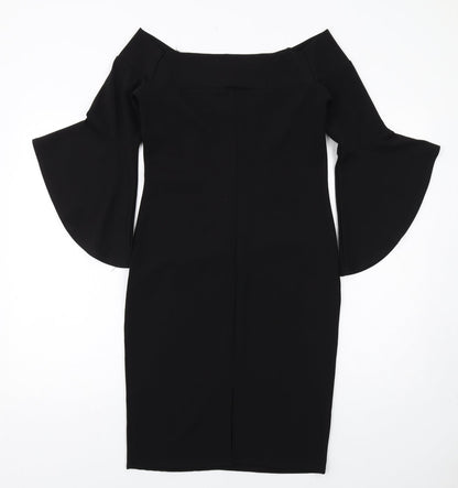 River Island Womens Black Polyester Pencil Dress Size 12 Square Neck Pullover - Flared Sleeve