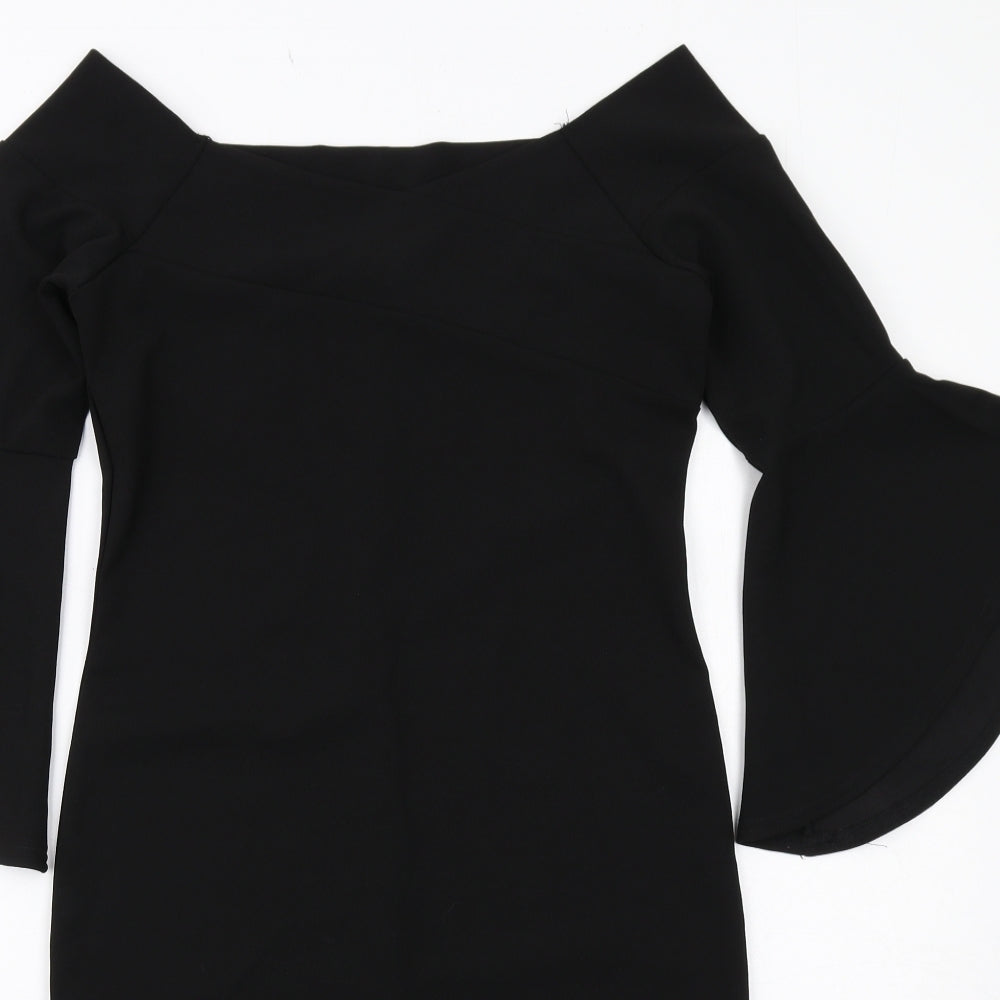 River Island Womens Black Polyester Pencil Dress Size 12 Square Neck Pullover - Flared Sleeve