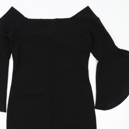 River Island Womens Black Polyester Pencil Dress Size 12 Square Neck Pullover - Flared Sleeve