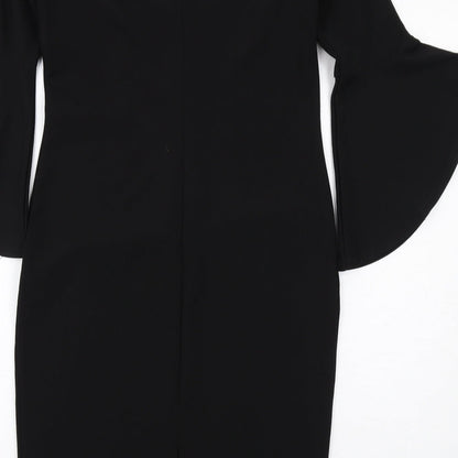 River Island Womens Black Polyester Pencil Dress Size 12 Square Neck Pullover - Flared Sleeve