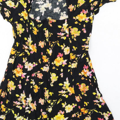 Motel Womens Black Floral Viscose A-Line Size S Round Neck Zip