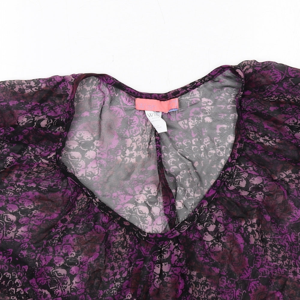 Wish Womens Purple Geometric Polyester Basic Blouse Size S Round Neck