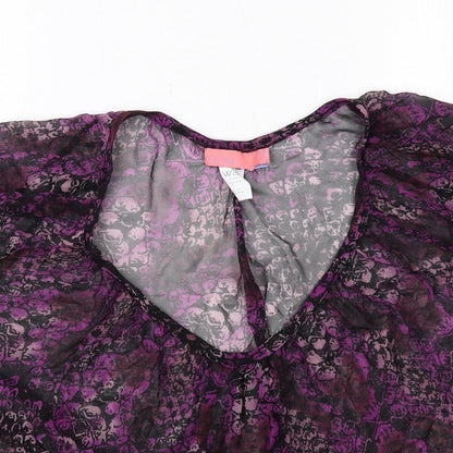 Wish Womens Purple Geometric Polyester Basic Blouse Size S Round Neck