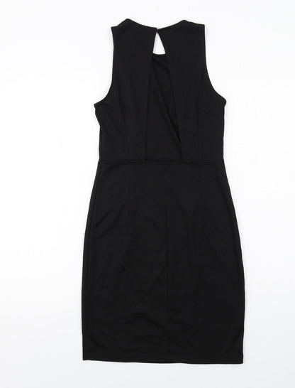 H&M Womens Black Polyester Sheath Size S Boat Neck Button