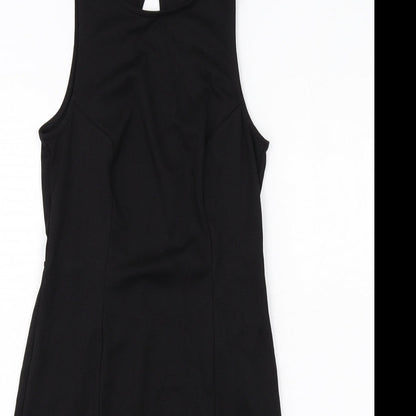 H&M Womens Black Polyester Sheath Size S Boat Neck Button