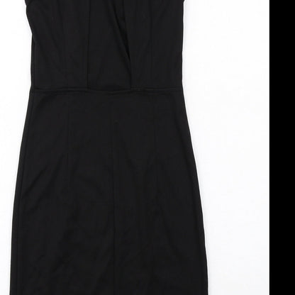 H&M Womens Black Polyester Sheath Size S Boat Neck Button
