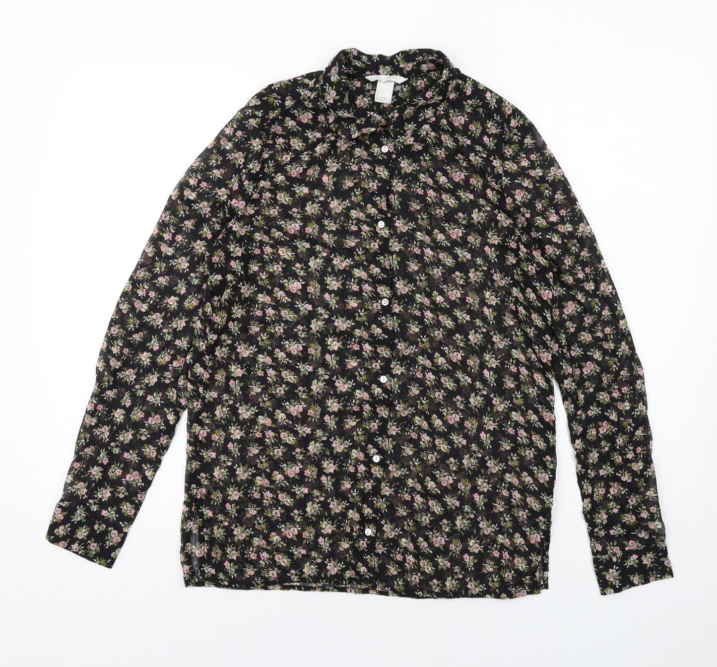 Womens UK Size 8 H&M Black Basic Button-Up