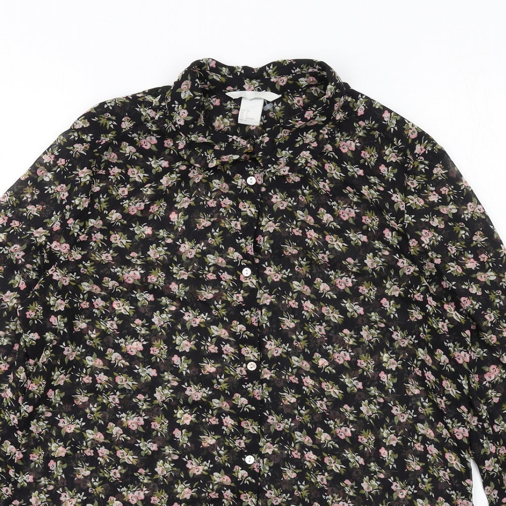Womens UK Size 8 H&M Black Basic Button-Up