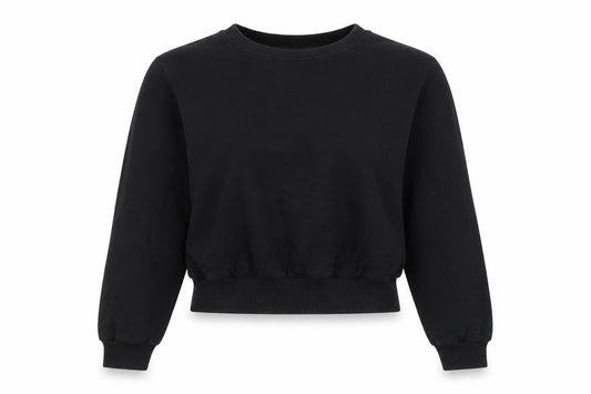Front view of ASOS women’s black cotton pullover sweatshirt, size UK 8, pullover