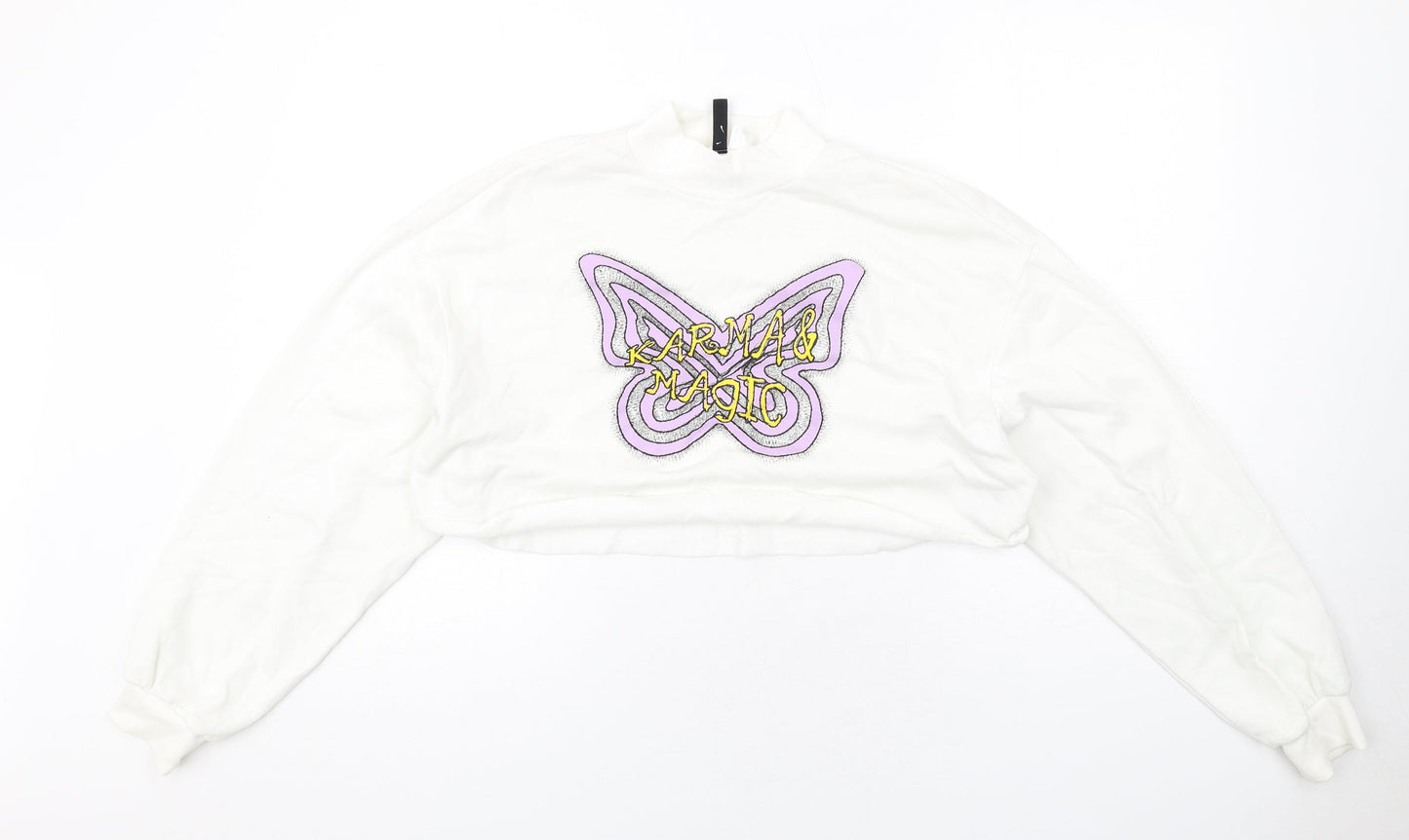 H&M Womens White Cotton Pullover Sweatshirt Size M Pullover - Karma & Magic