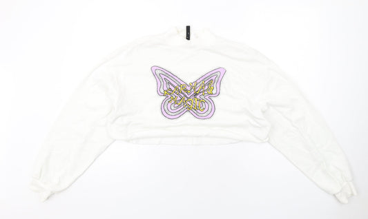 H&M Womens White Cotton Pullover Sweatshirt Size M Pullover - Karma & Magic