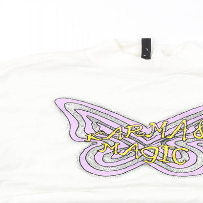 H&M Womens White Cotton Pullover Sweatshirt Size M Pullover - Karma & Magic
