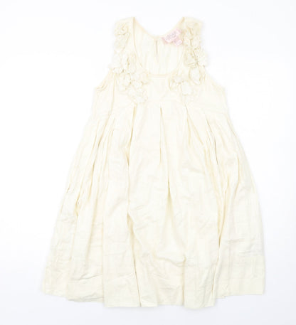 H&M Womens Ivory Cotton A-Line Size 6 Scoop Neck Button