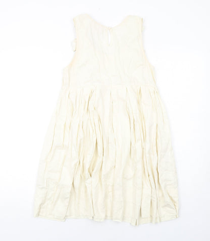 H&M Womens Ivory Cotton A-Line Size 6 Scoop Neck Button