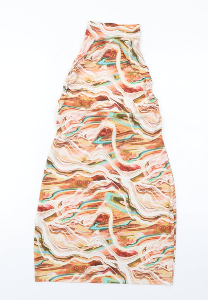 PRETTYLITTLETHING Womens Multicoloured Geometric Polyester Mini Size 12 Halter Button - Open Back