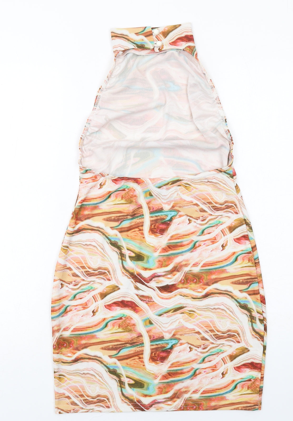 PRETTYLITTLETHING Womens Multicoloured Geometric Polyester Mini Size 12 Halter Button - Open Back