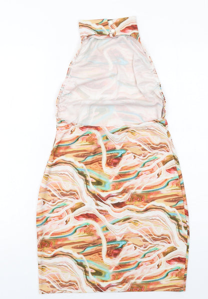 PRETTYLITTLETHING Womens Multicoloured Geometric Polyester Mini Size 12 Halter Button - Open Back