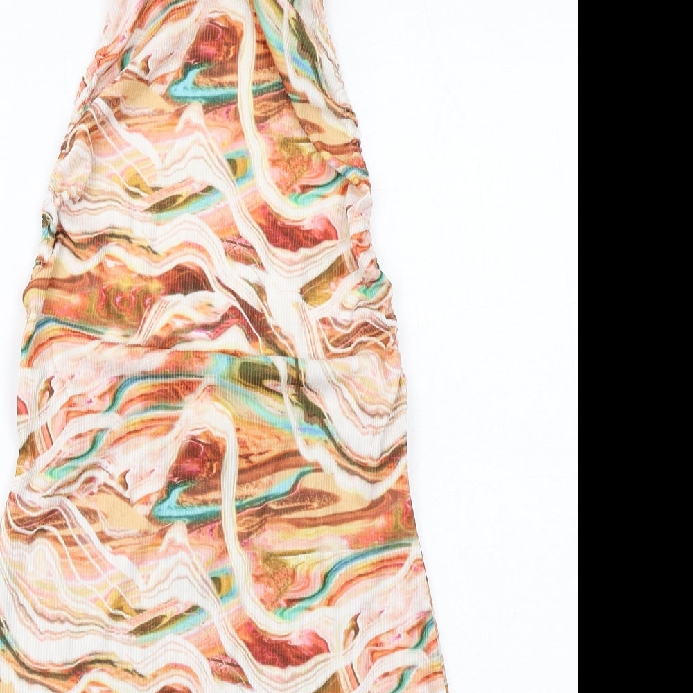 PRETTYLITTLETHING Womens Multicoloured Geometric Polyester Mini Size 12 Halter Button - Open Back