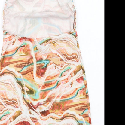 PRETTYLITTLETHING Womens Multicoloured Geometric Polyester Mini Size 12 Halter Button - Open Back