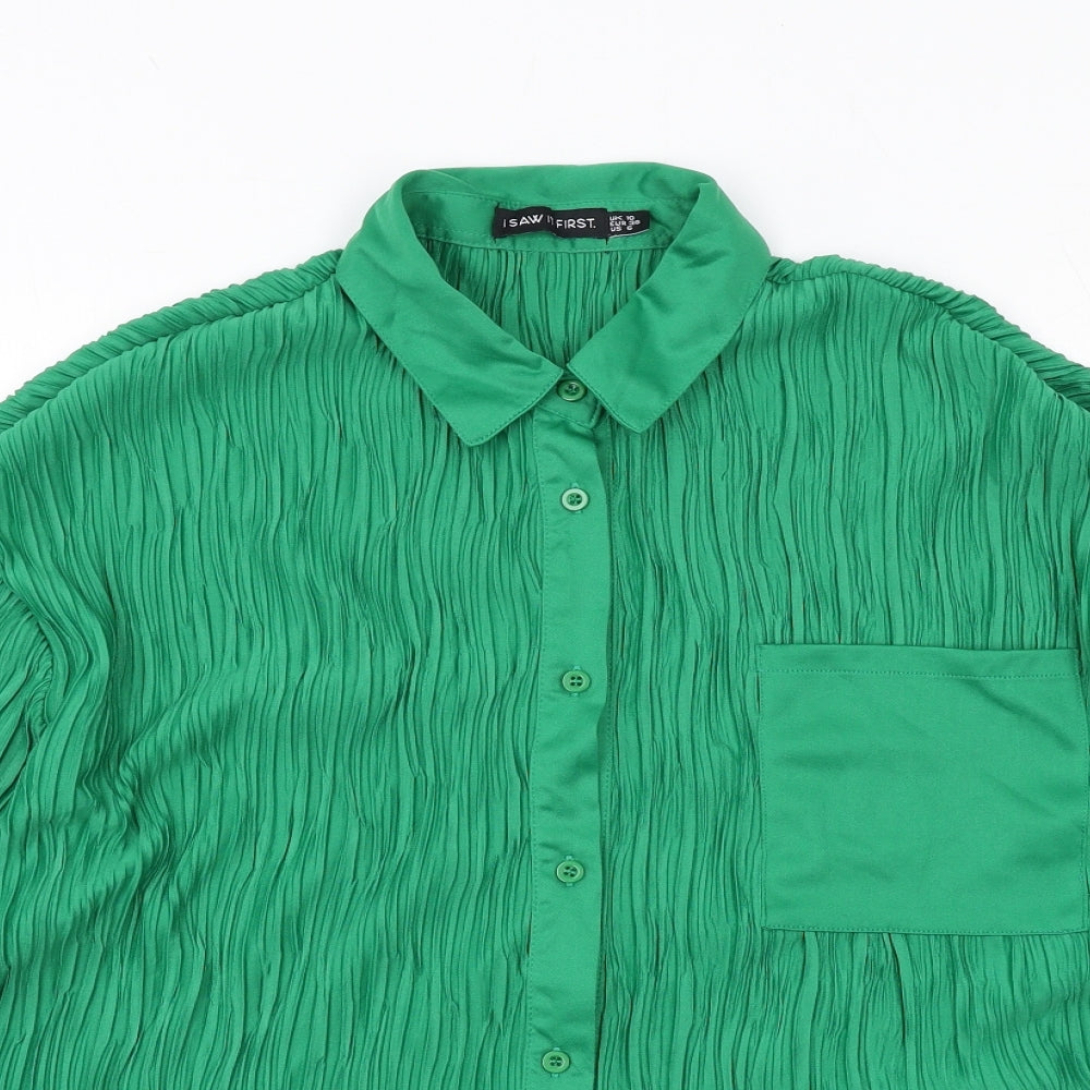 I SAW IT FIRST Womens Green Cotton Basic Button-Up Size 10 Collared