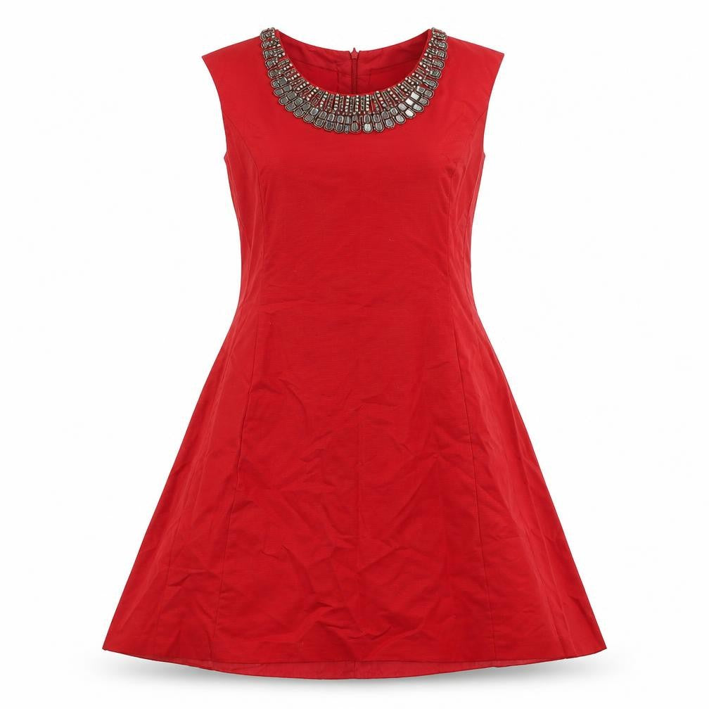 Oasis Womens Red Cotton A-Line Size 14 Round Neck Zip