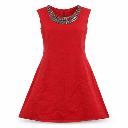 Oasis Womens Red Cotton A-Line Size 14 Round Neck Zip