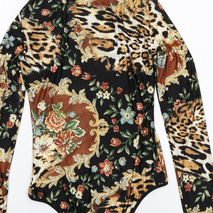 Freak of Nature Womens Multicoloured Geometric Polyester Bodysuit One-Piece Size 12 Snap