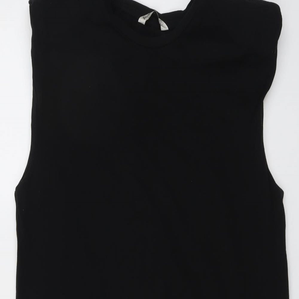Stradivarius Womens Black Cotton Tank Dress Size M Round Neck Pullover