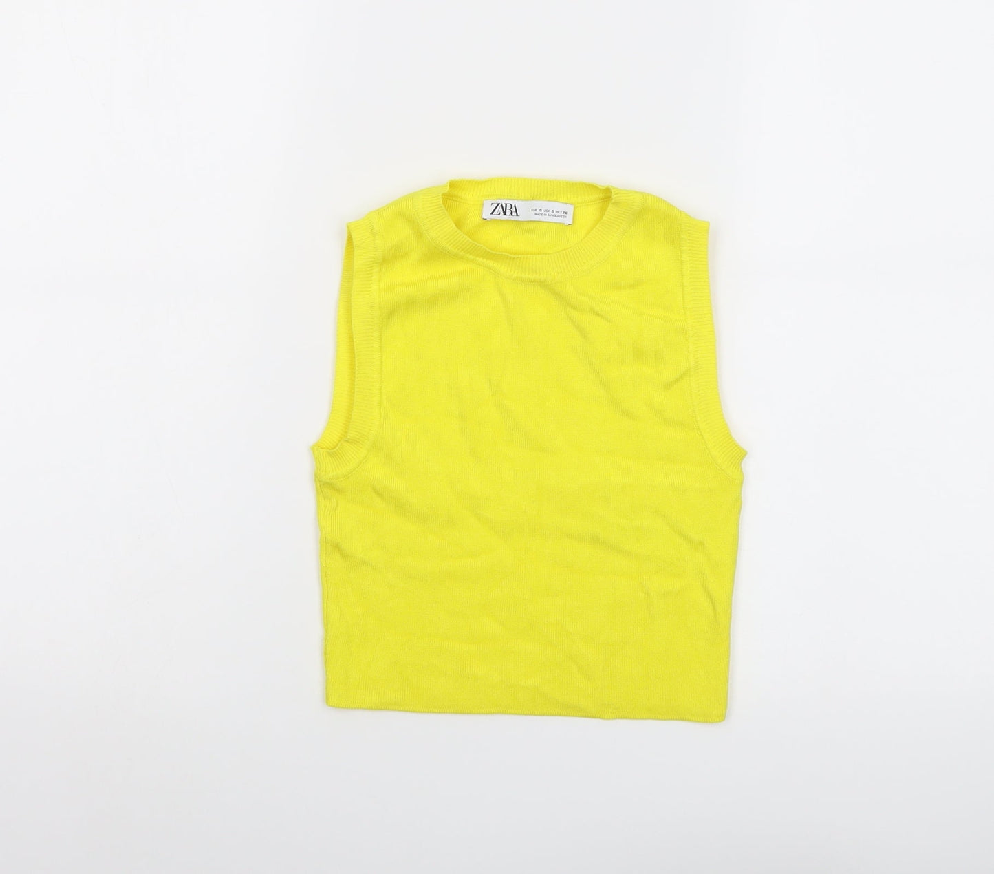 Womens UK Size S Zara Yellow Cropped T-Shirt