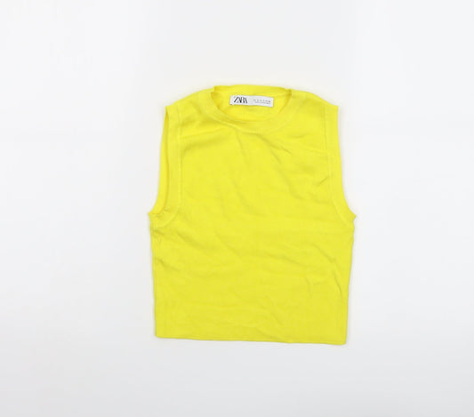Womens UK Size S Zara Yellow Cropped T-Shirt