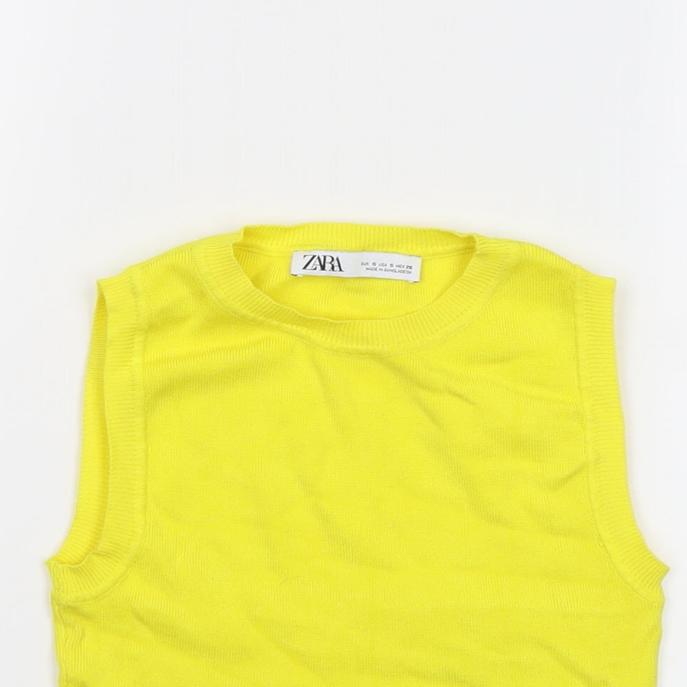 Womens UK Size S Zara Yellow Cropped T-Shirt
