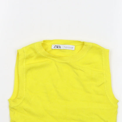 Womens UK Size S Zara Yellow Cropped T-Shirt