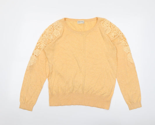 Indigo Womens Orange Round Neck Cotton Pullover Jumper Size 14