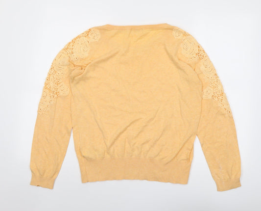 Indigo Womens Orange Round Neck Cotton Pullover Jumper Size 14