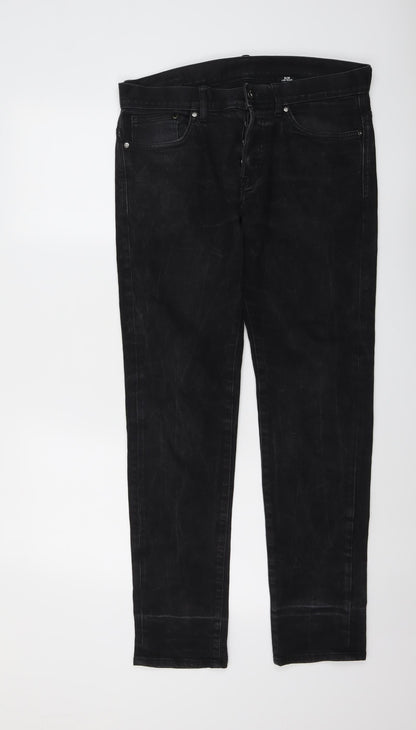H&M Mens Black Cotton Skinny Jeans Size 32 in L32 in Regular Button