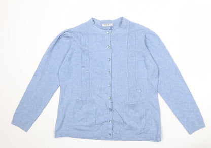 Miao Womens Blue Round Neck Viscose Cardigan Jumper Size XL - Size XL/XXL