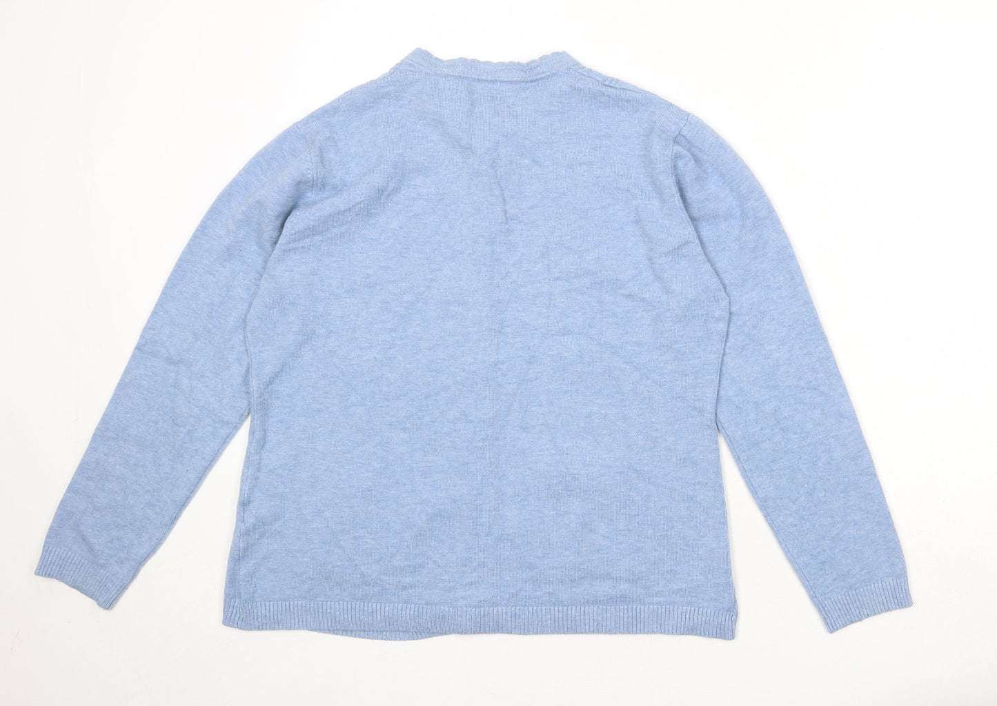Miao Womens Blue Round Neck Viscose Cardigan Jumper Size XL - Size XL/XXL