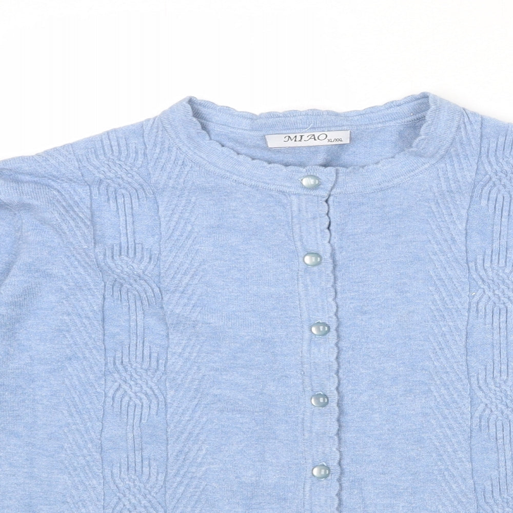Miao Womens Blue Round Neck Viscose Cardigan Jumper Size XL - Size XL/XXL