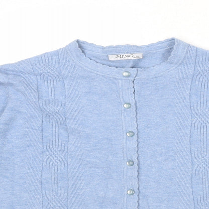 Miao Womens Blue Round Neck Viscose Cardigan Jumper Size XL - Size XL/XXL