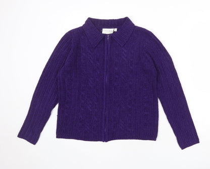Naughty Womens Purple Collared Acrylic Full Zip Jumper Size XS