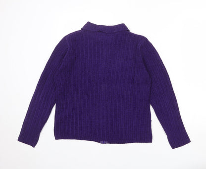 Naughty Womens Purple Collared Acrylic Full Zip Jumper Size XS