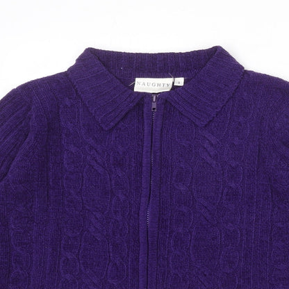 Naughty Womens Purple Collared Acrylic Full Zip Jumper Size XS