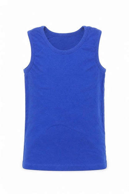 Marks and Spencer Boys Blue 100% Cotton Basic Tank Size 7-8 Years Round Neck Pullover